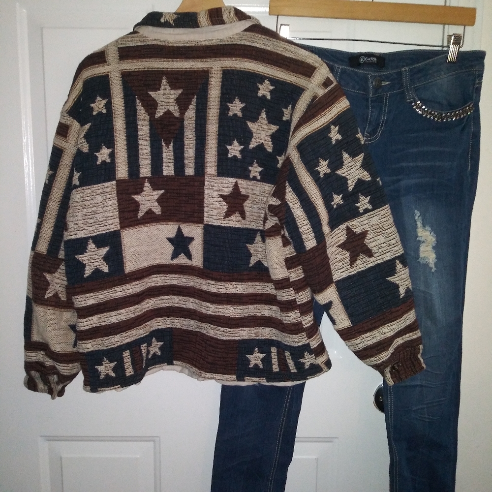 American Flag Jaquard Metal Button Up Jacket Don't mess with texas Large Trump - Picture 2 of 4
